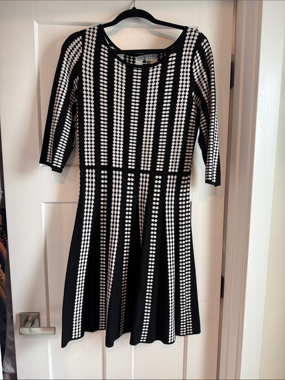 Black and White Dot-Stripe Fit & Flare Dress